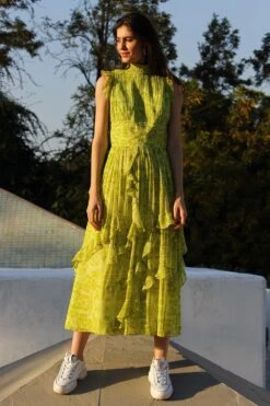 Varun Bahl Pret Lime Green Ruffle Dress