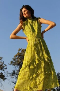Varun Bahl Pret Lime Green Ruffle Dress -Echoo Clothing Shop vb pr2 lk21 d35 3