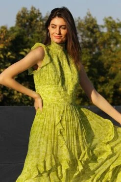 Varun Bahl Pret Lime Green Ruffle Dress -Echoo Clothing Shop vb pr2 lk21 d35 4