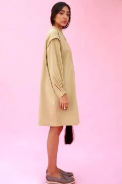 Antar-Agni Champagne Gathered Yoke Dress -Echoo Clothing Shop wdr707 2
