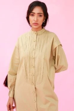 Antar-Agni Champagne Gathered Yoke Dress -Echoo Clothing Shop wdr707 3