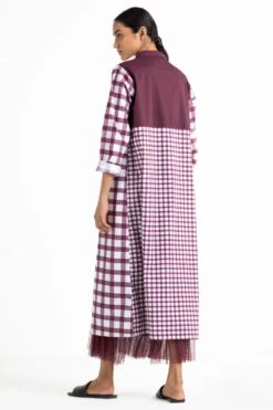 Three Checkered Jacket & Wine Maxi Dress Set 9 Three Checkered Jacket & Wine Maxi Dress Set -Echoo Clothing Shop wf21 set015 4