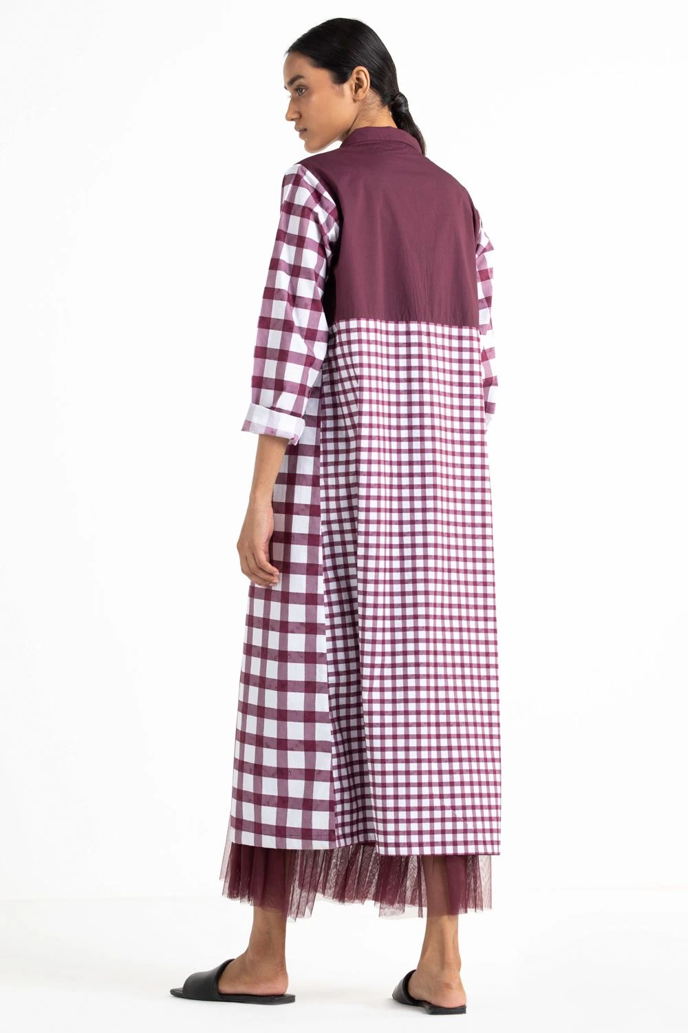 Three Checkered Jacket & Wine Maxi Dress Set 6 Three Checkered Jacket & Wine Maxi Dress Set - Image 4