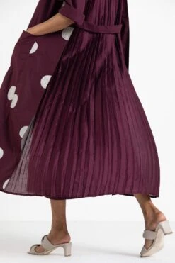 Three Wine Dress & Polka Dotted Jacket Set -Echoo Clothing Shop wf21 set02 3