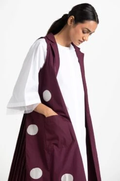 Three White Maxi Dress & Wine Polka Dotted Jacket Set -Echoo Clothing Shop wf21 set03 4